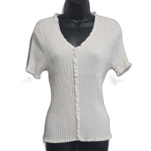 Soft Surrounding Shirt Large White Fitting Ruffled T-Shirt Casual Ladies Blouse